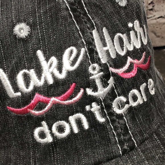 "Lake Hair Don’t Care" Embroidered/Distressed Cap - Picture 2 of 8